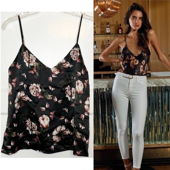 NWT L’AGENCE Silk Butterfly Floral Satin Classic V-Neck Camisole Tank Top XS - Picture 1 of 9